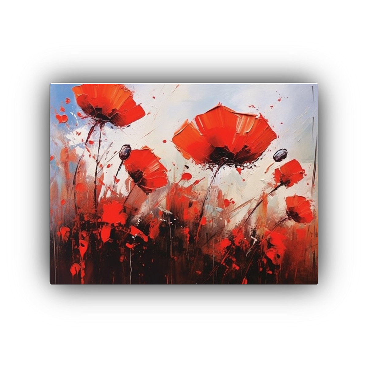 PINTURA AL ÓLEO DE AMAPOLAS CON PINCELADAS 50X40 CM - 1