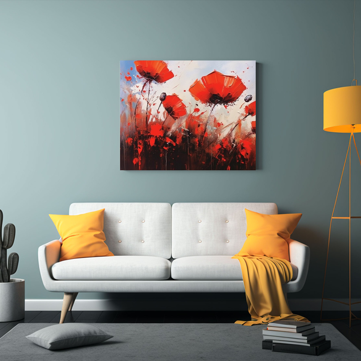PINTURA AL ÓLEO DE AMAPOLAS CON PINCELADAS 50X40 CM - 2