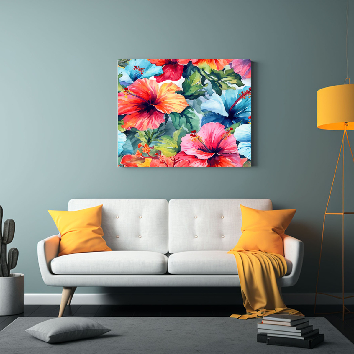 CUADRO HIBISCUS FLORES ESTILO GALERÍA PINTURA 50X40 CM - 2