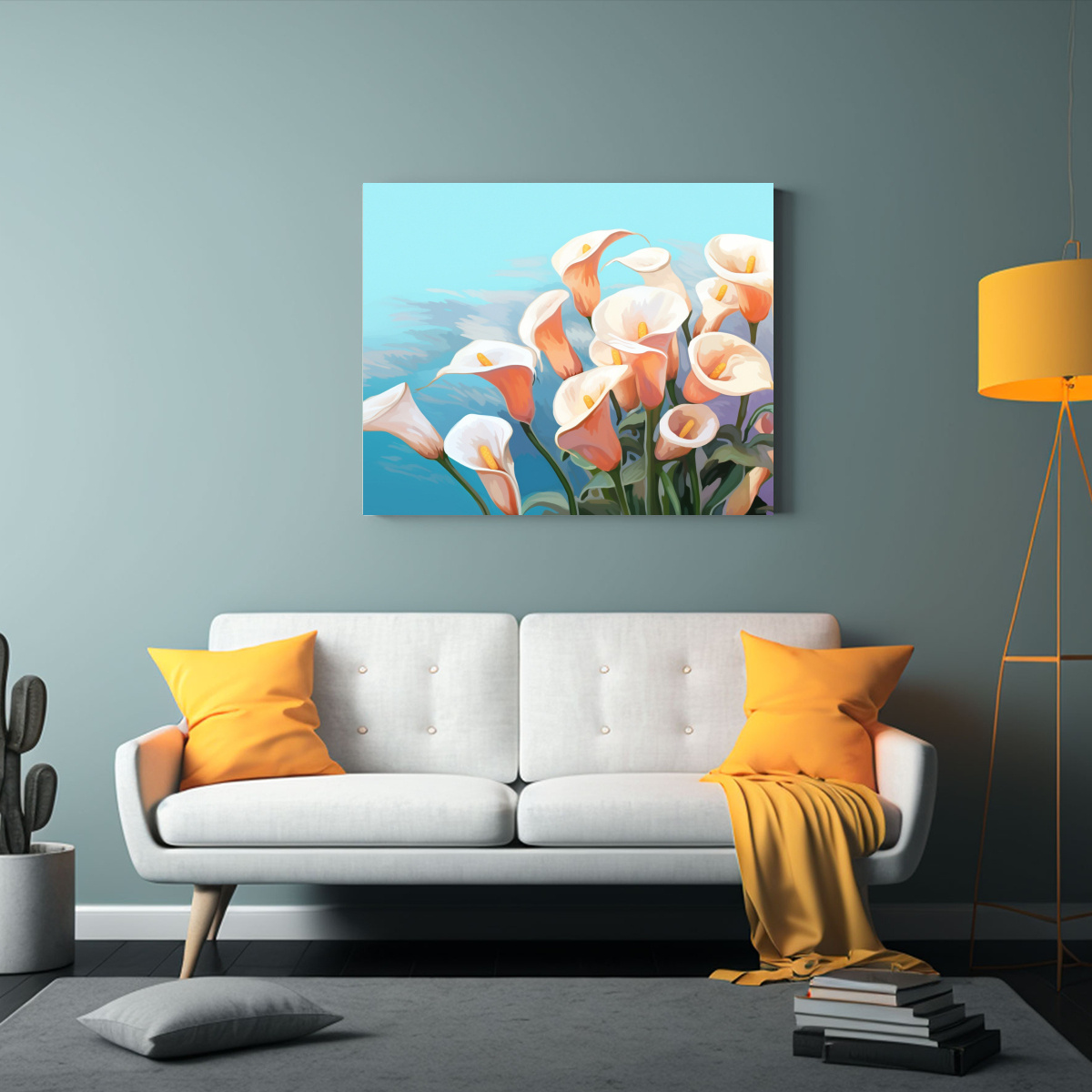 CUADRO ACUARELA ESTÉTICA FLORES FONDO DECORATIVO 60X40 CM - 2