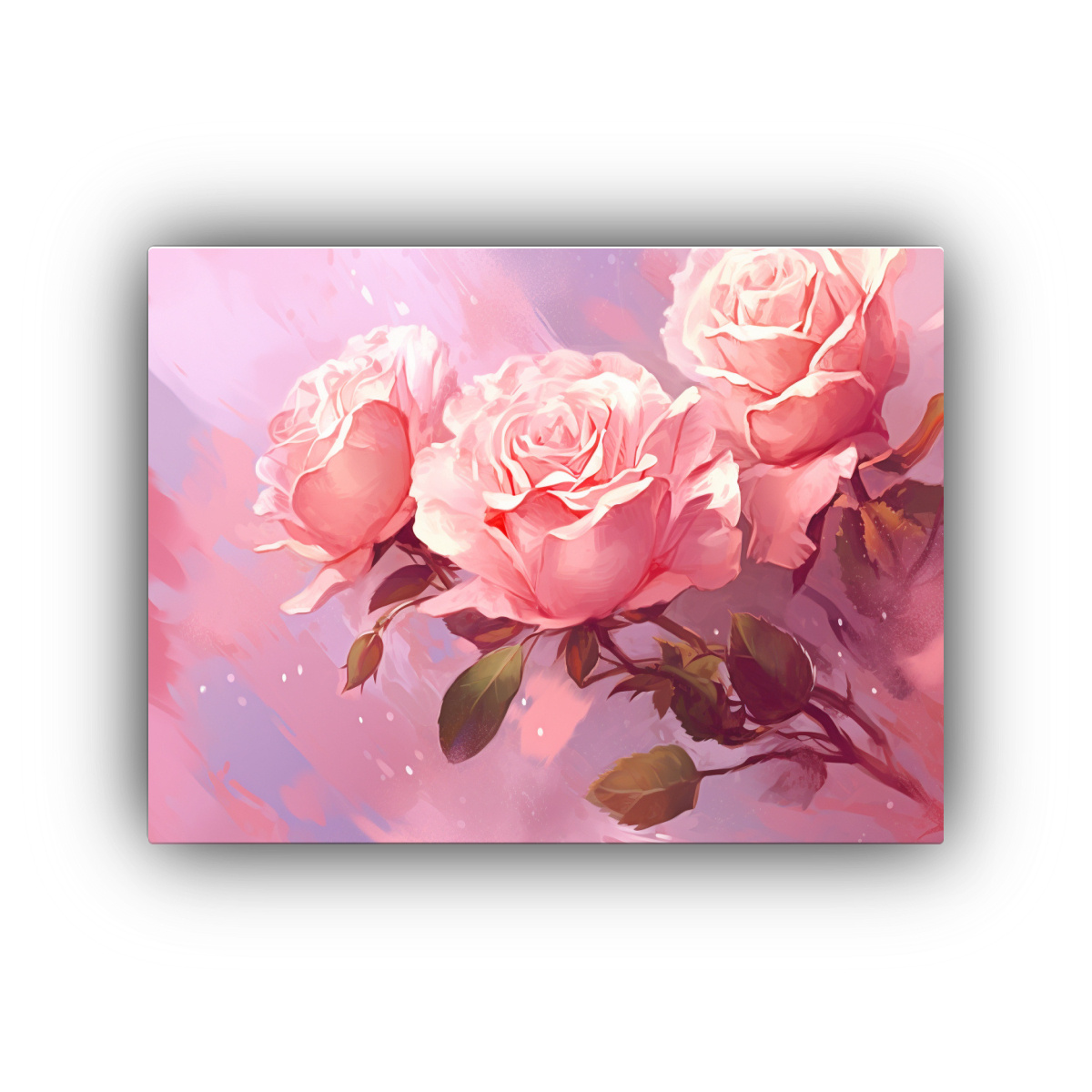 PINTURA DECORATIVA DE ROSAS ROSADAS SOBRE FONDO 30X20 CM - 1