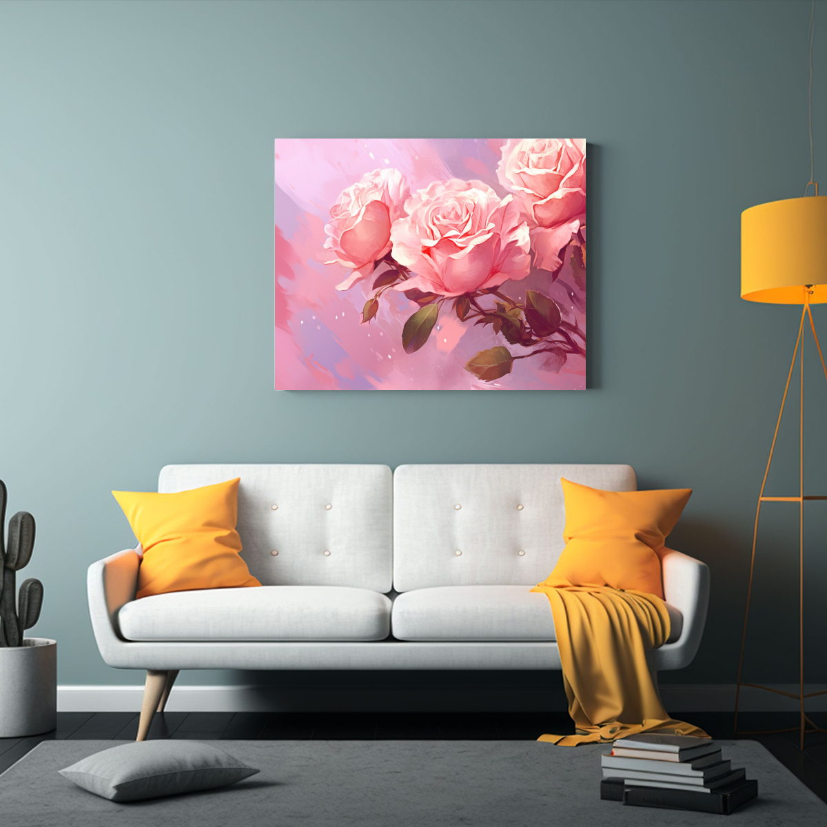 PINTURA DECORATIVA DE ROSAS ROSADAS SOBRE FONDO 30X20 CM - 2