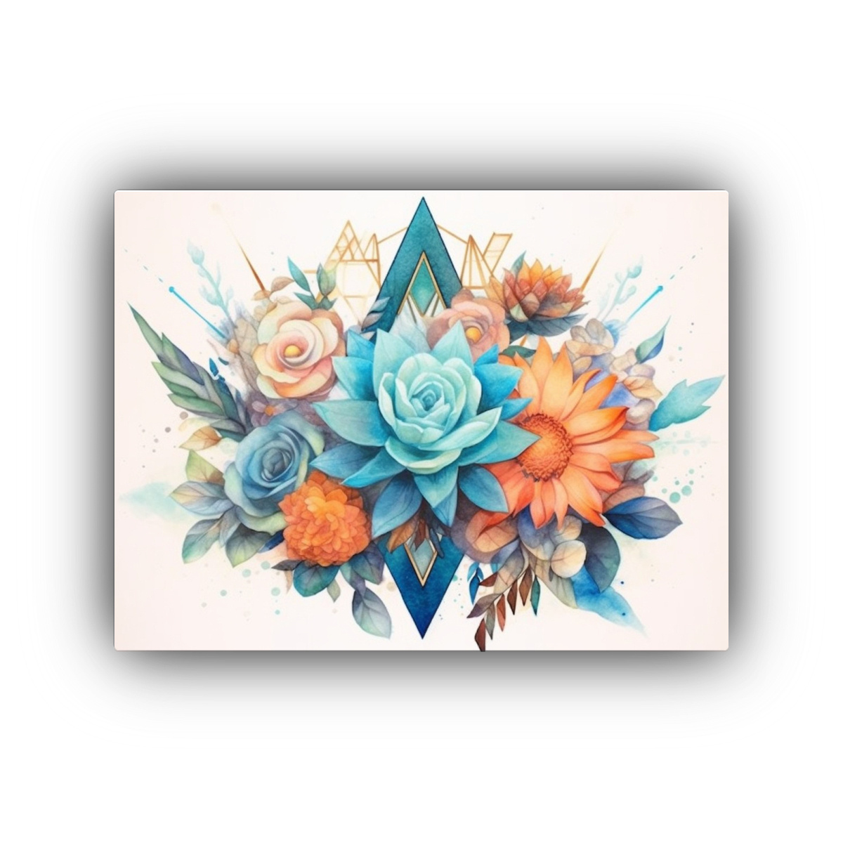 LIENZO DE TELA INSPIRADOR CON TURQUESA Y FLORES 65X50 CM - 1