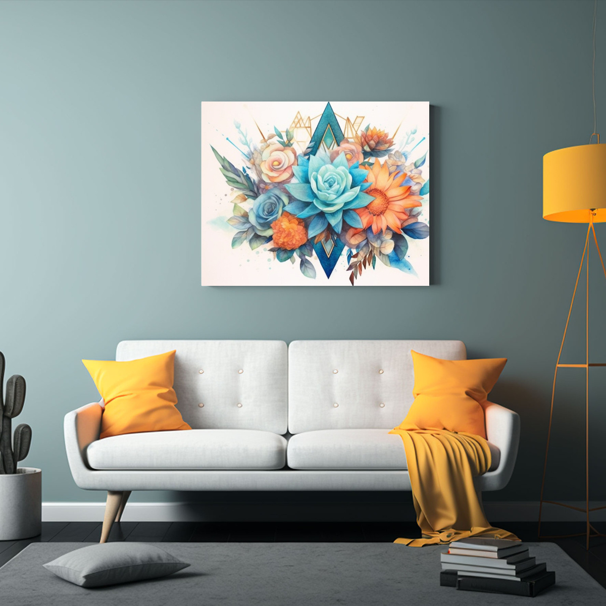 LIENZO DE TELA INSPIRADOR CON TURQUESA Y FLORES 65X50 CM - 2