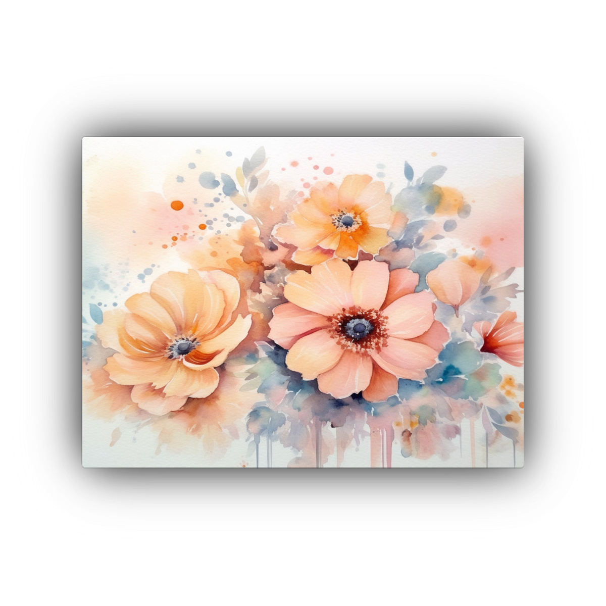 PINTURA DECORATIVA DE FLORES EN ACUARELA ROSA CON 40X30 CM - 1