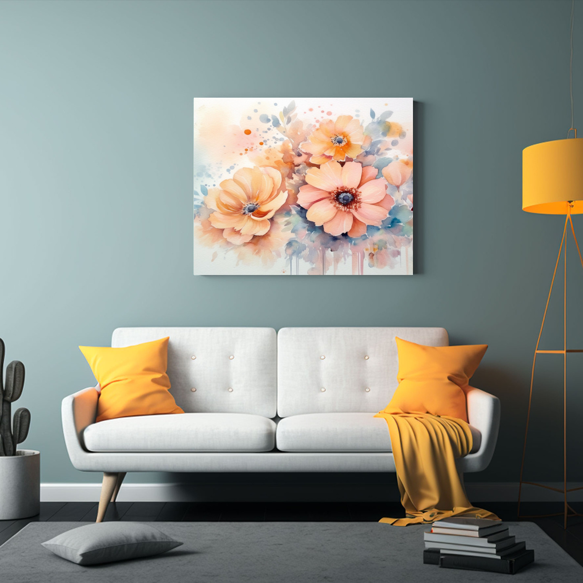 PINTURA DECORATIVA DE FLORES EN ACUARELA ROSA CON 40X30 CM - 2