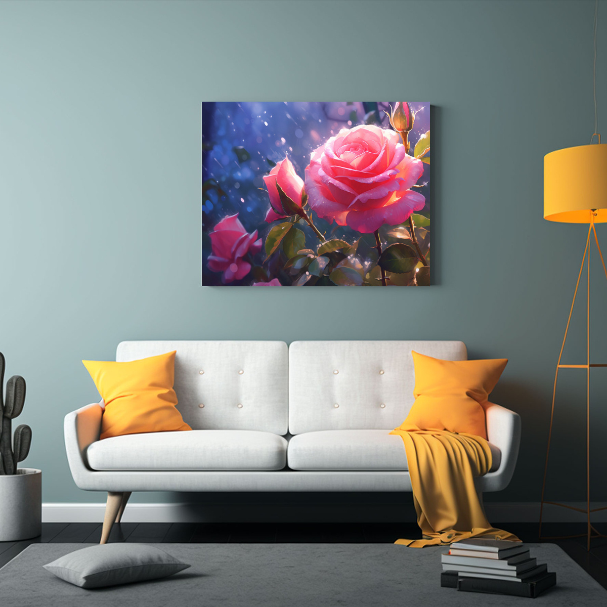 PINTURA DECORATIVA DE ESCENA DE ROSA PARA EL DÍA 45X30 CM - 2