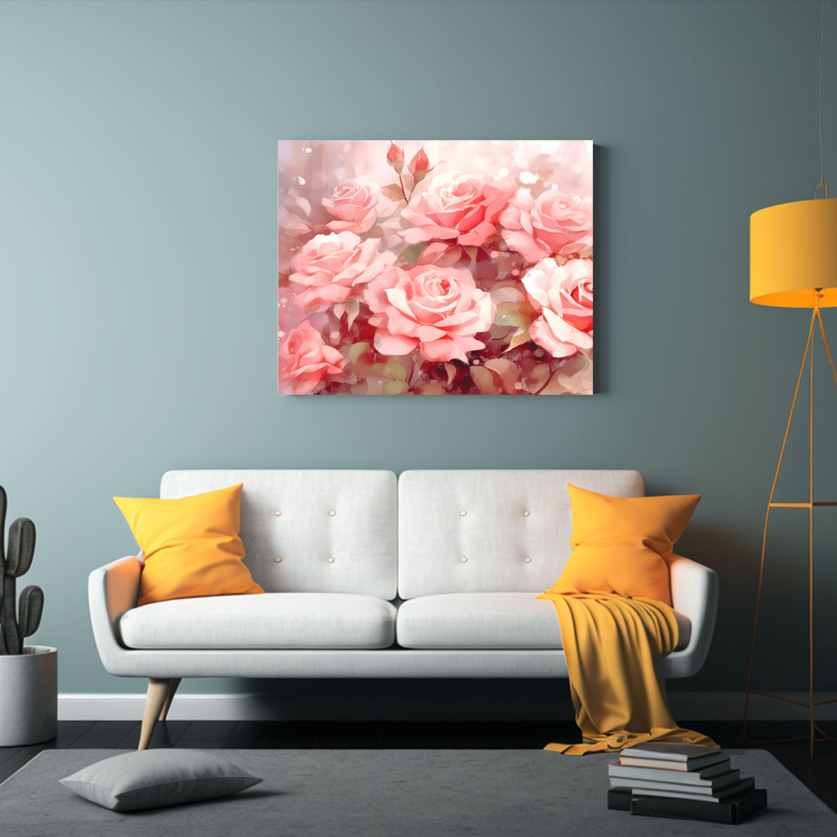 CUADRO LIENZO FORMA CALIDEZ FLORES ACUARELA FONDO 65X50 CM - 2
