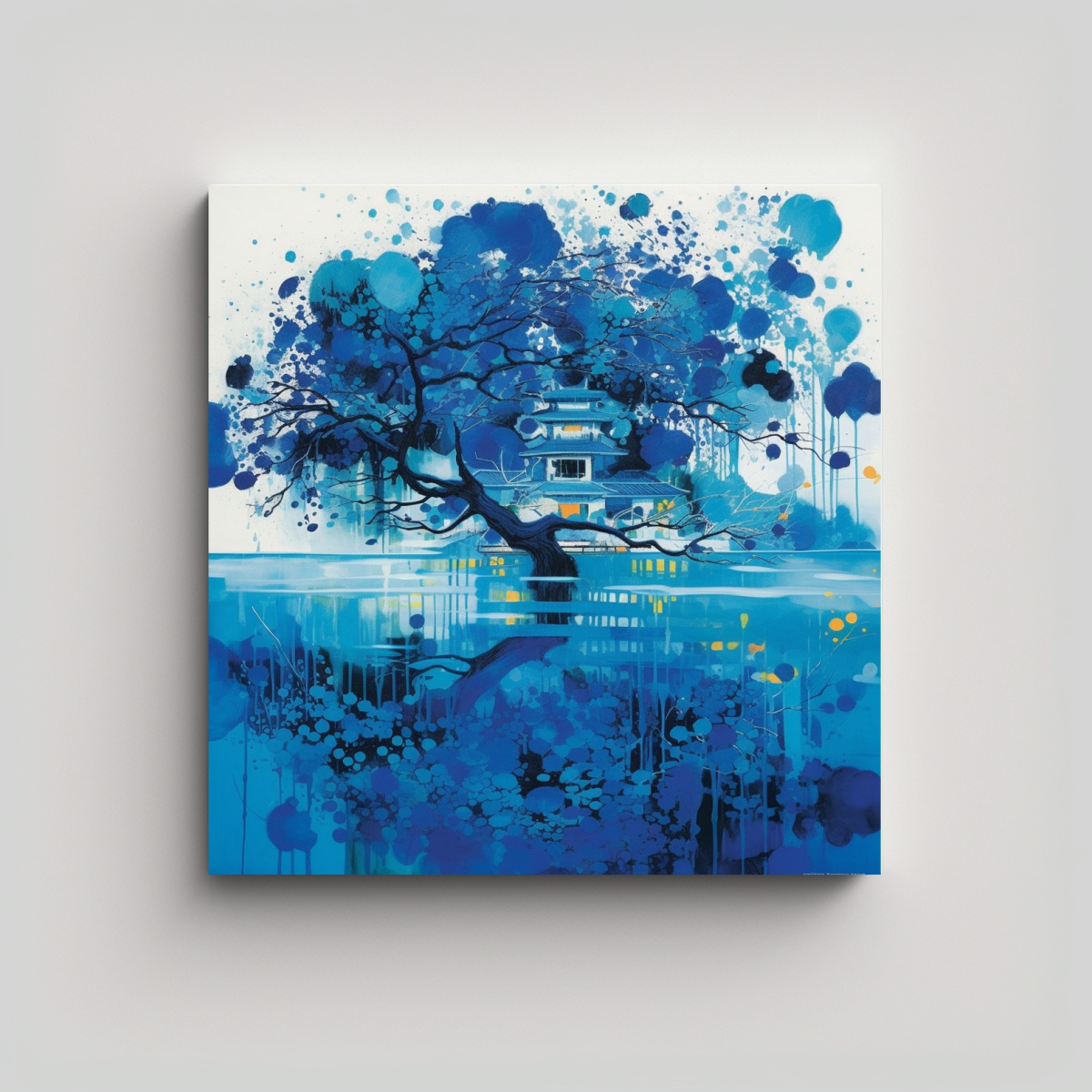 PINTURAS DECORATIVAS DE WU GUANZHONG EN AZUL 80X80 CM - 1