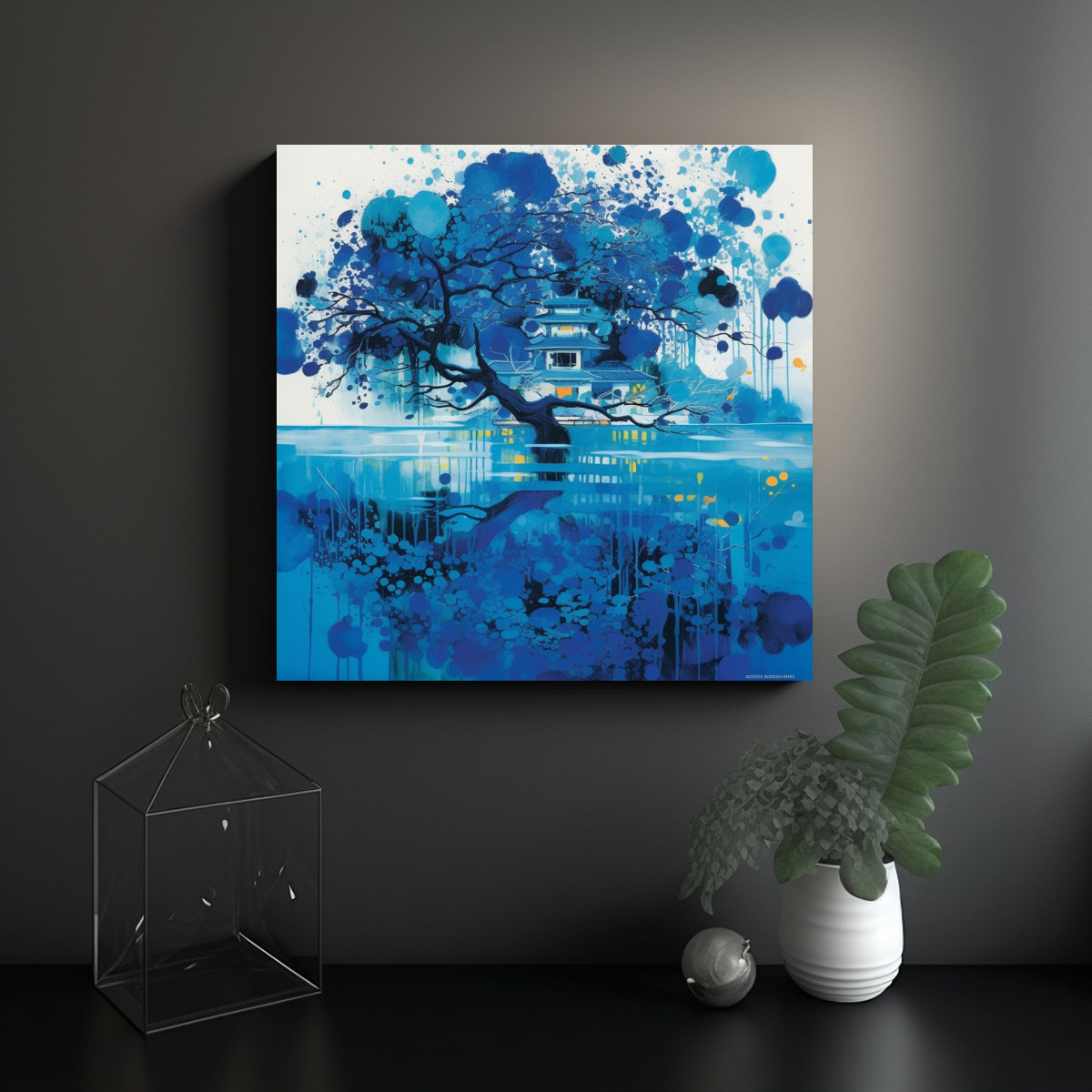 PINTURAS DECORATIVAS DE WU GUANZHONG EN AZUL 80X80 CM - 2
