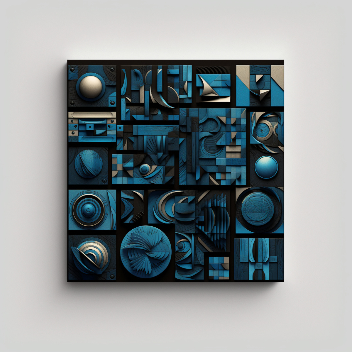 CUADROS ABSTRACTOS GEOMÉTRICOS EN NEGRO Y AZUL 30X30 CM - 1