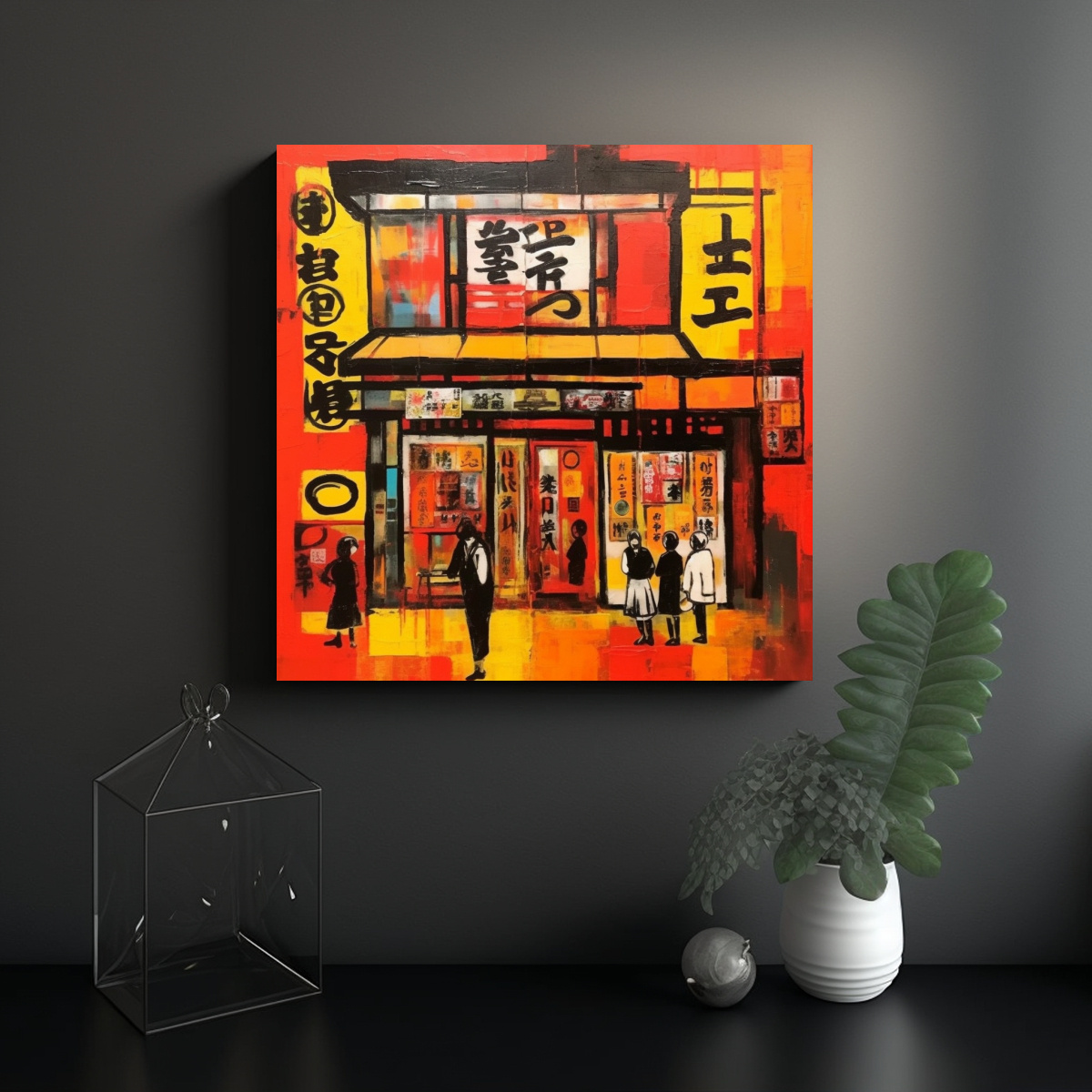 CUADROS ABSTRACTOS ROJO AMARILLO Y NEGRO EN 40X40 CM - 2