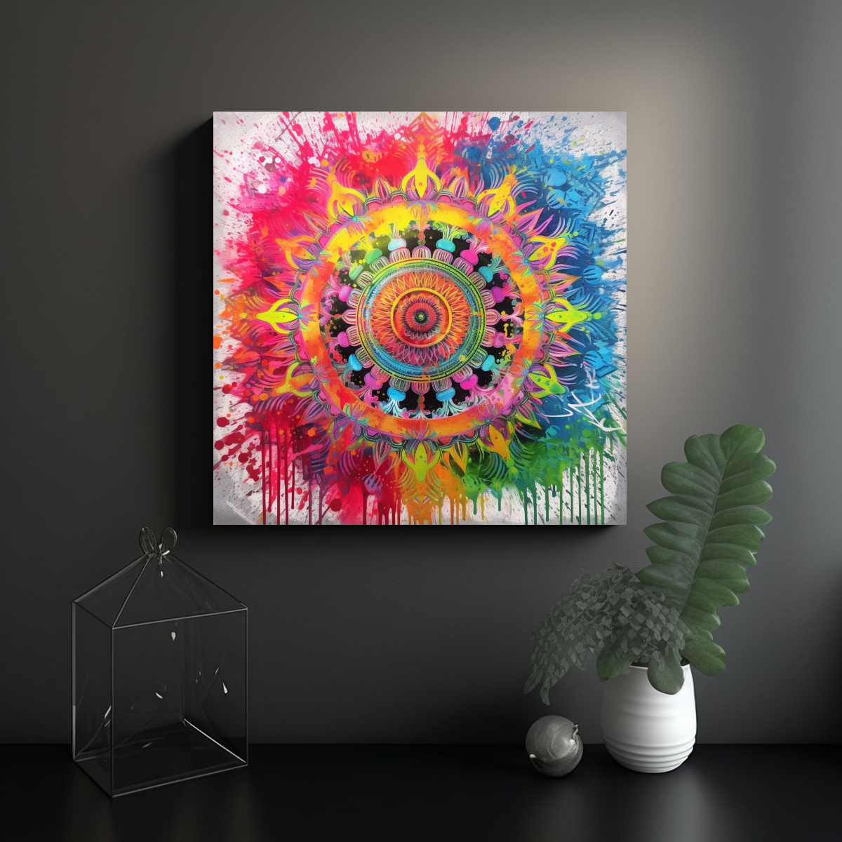 PINTURA DE ARTE CALLEJERO ABSTRACTO SIMÉTRICO 40X40 CM - 2