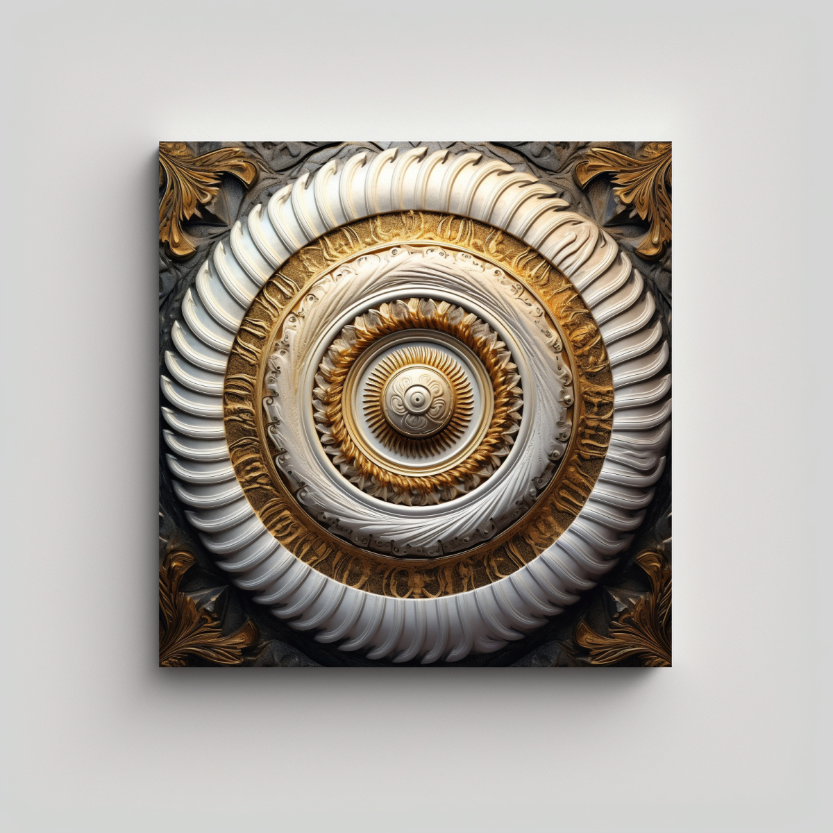 CUADRO ABSTRACTO BLANCO Y DORADO CON ESPIRAL 50X50 CM - 1