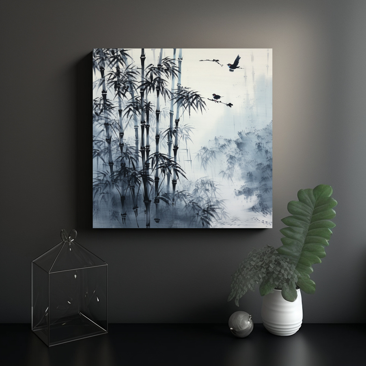 PINTURA DE BAMBÚ EN TINTA INSPIRADA EN ZHENG 50X50 CM - 2
