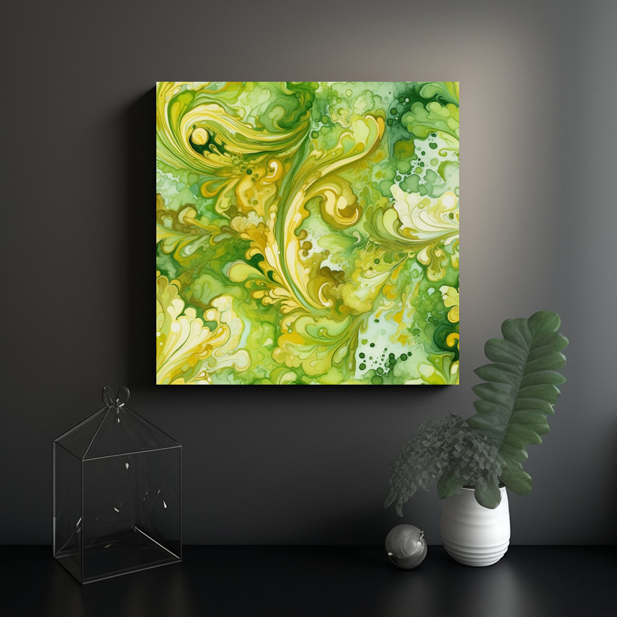 CUADRO GRANDE EN ACUARELA PARA SALA EN VERDE LIMA 20X20 CM - 2