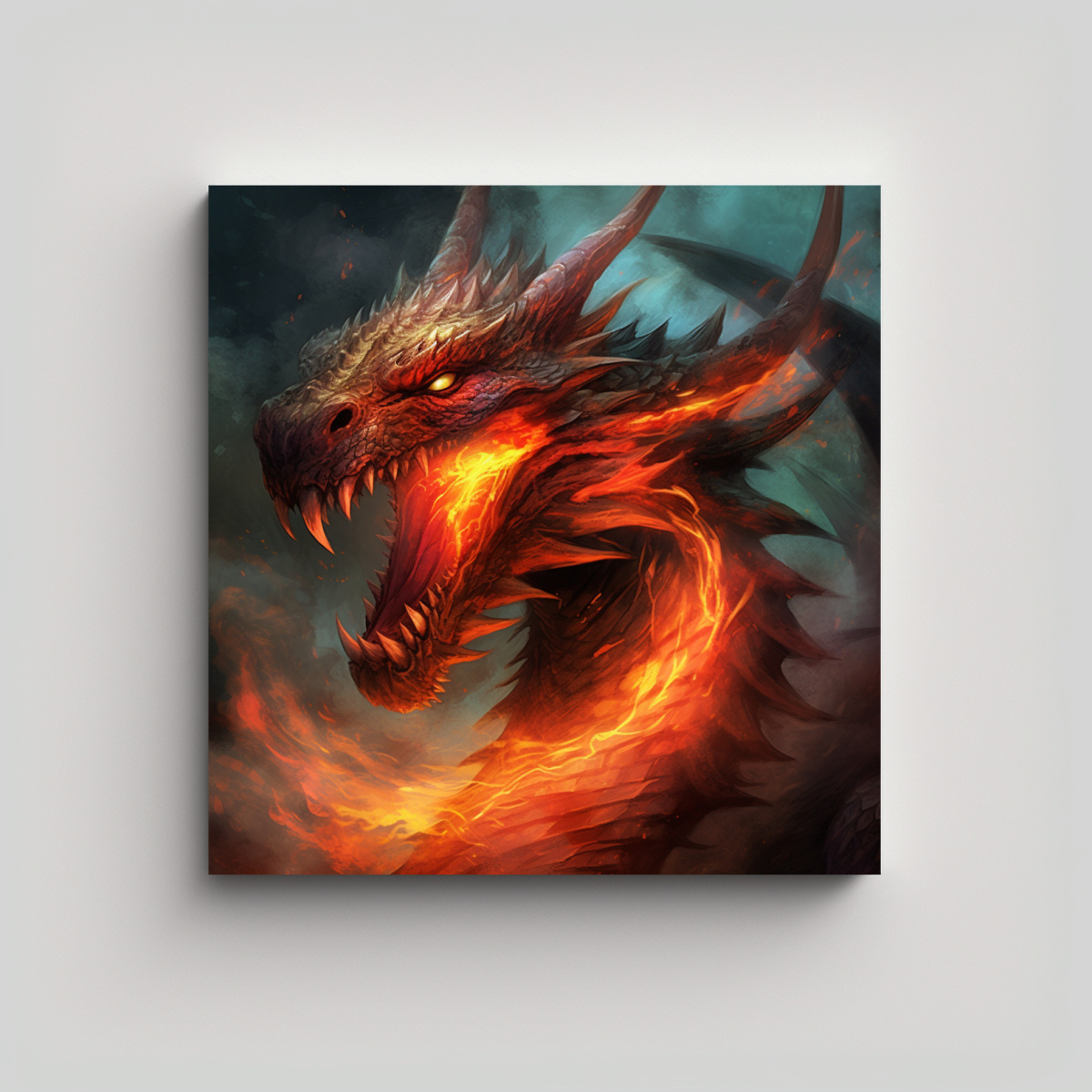 PINTURA DECORATIVA ADORABLE DRAGÓN DE FUEGO EN 90X90 CM - 1
