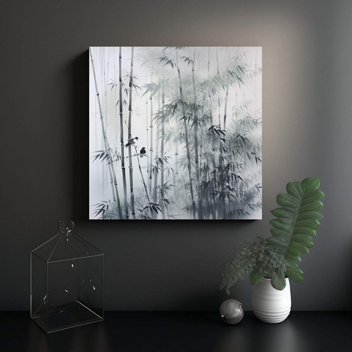 PINTURA DE BAMBÚ EN TINTA Y TINTE DE ARROZ DE 40X40 CM - 2