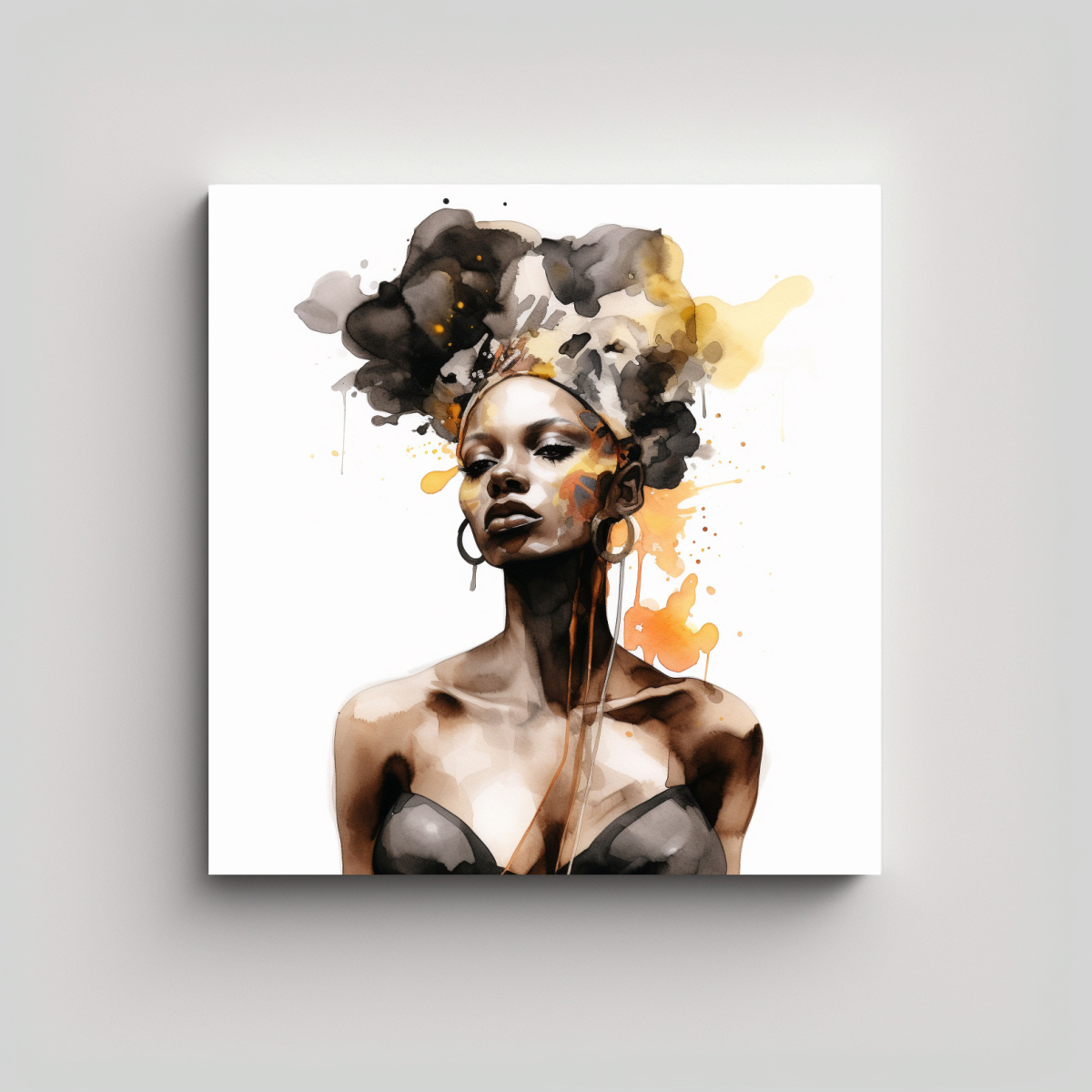 CUADRO ACUARELA MUJER NEGRA TONOS PROTAGONISMO 30X30 CM - 1