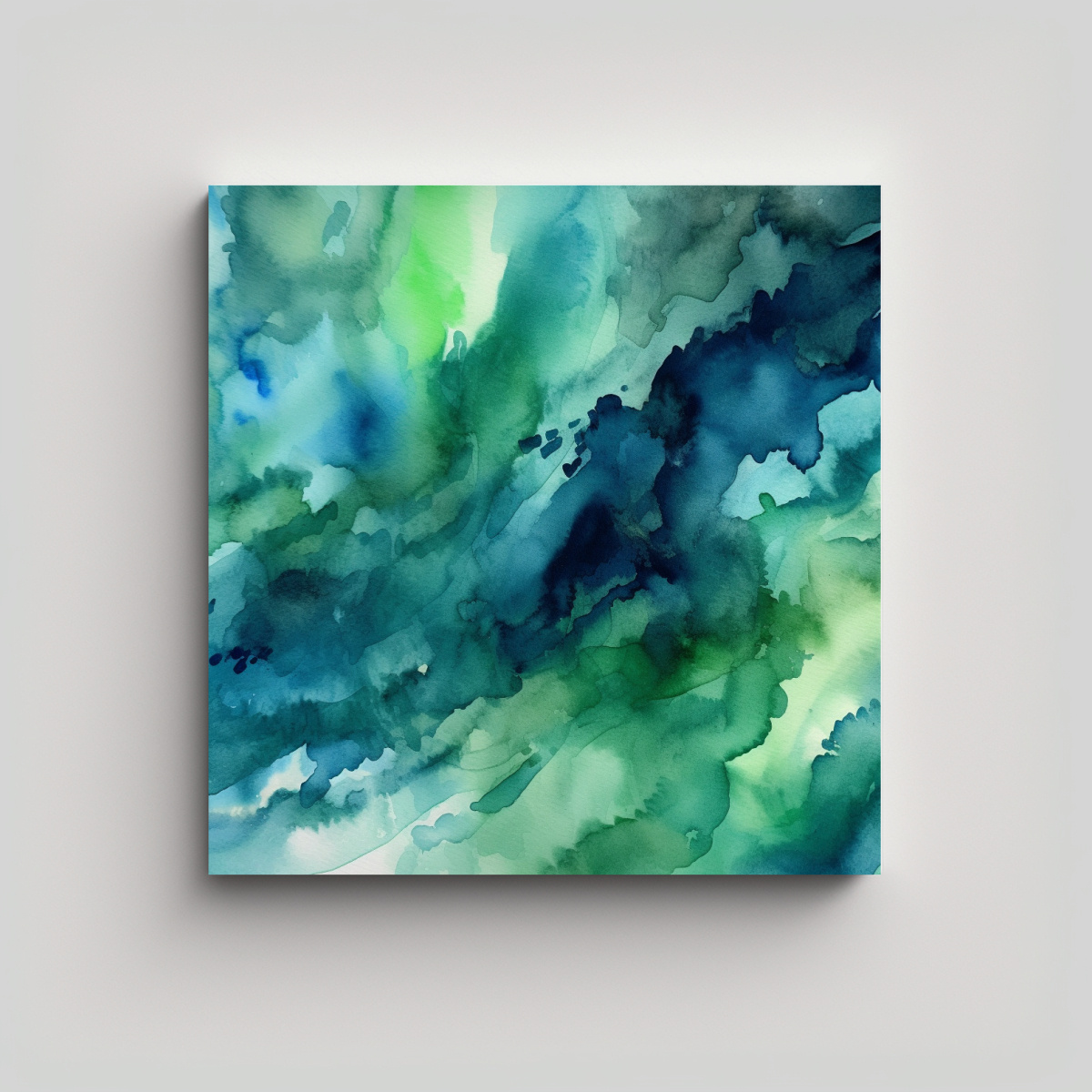 CUADROS ABSTRACTOS ACUARELA VERDE AZUL FANTASÍA 100X100 CM - 1