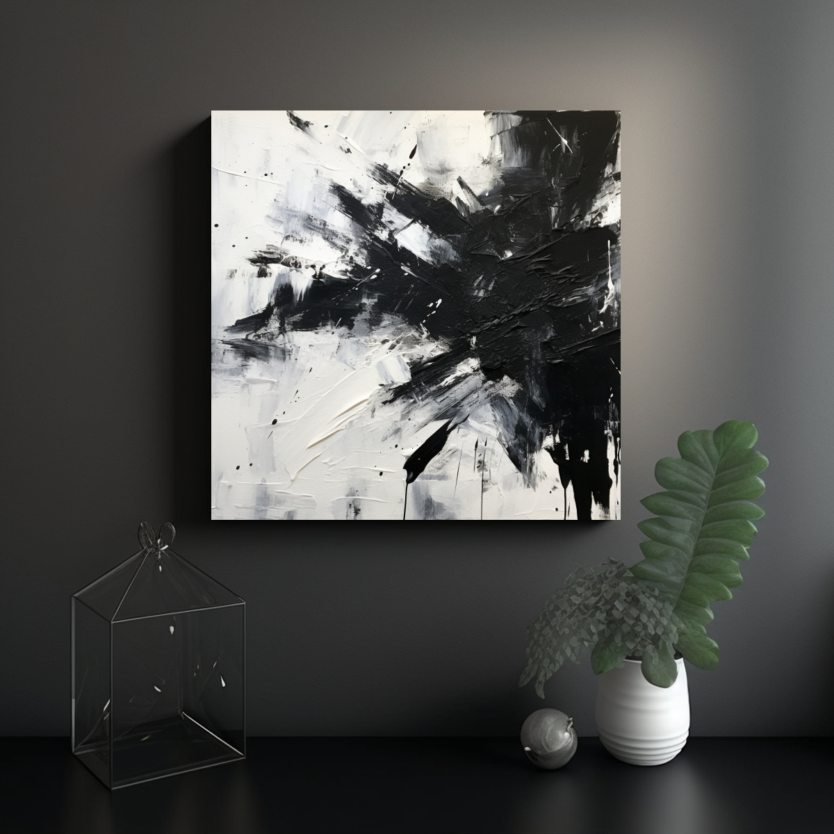 CUADRO ABSTRACTO MINIMALISTA EN BLANCO Y NEGRO 100X100 CM - 2