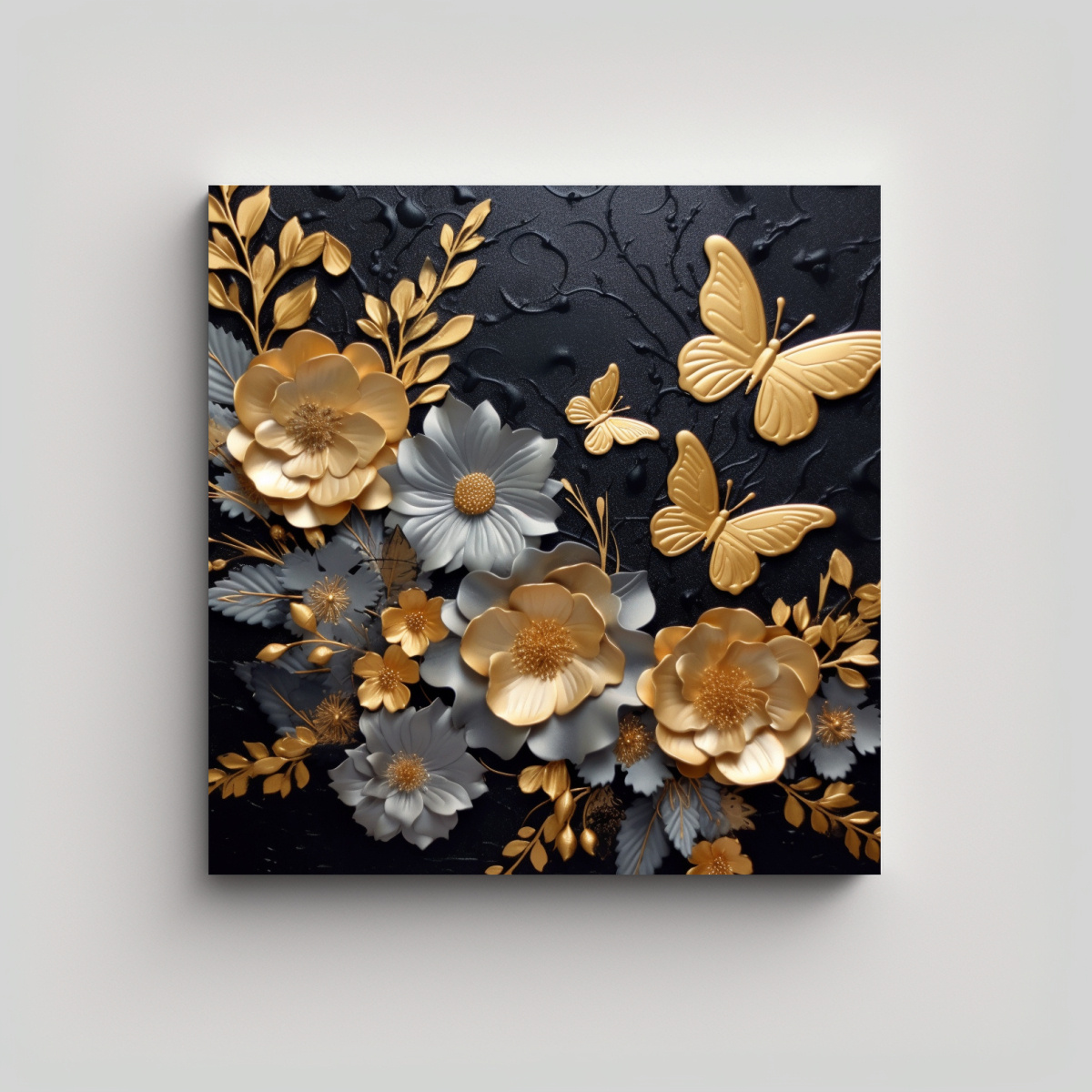 CUADRO ARTE GRAFICO 3D MARIPOSAS Y FLORES HOJA 20X20 CM - 1