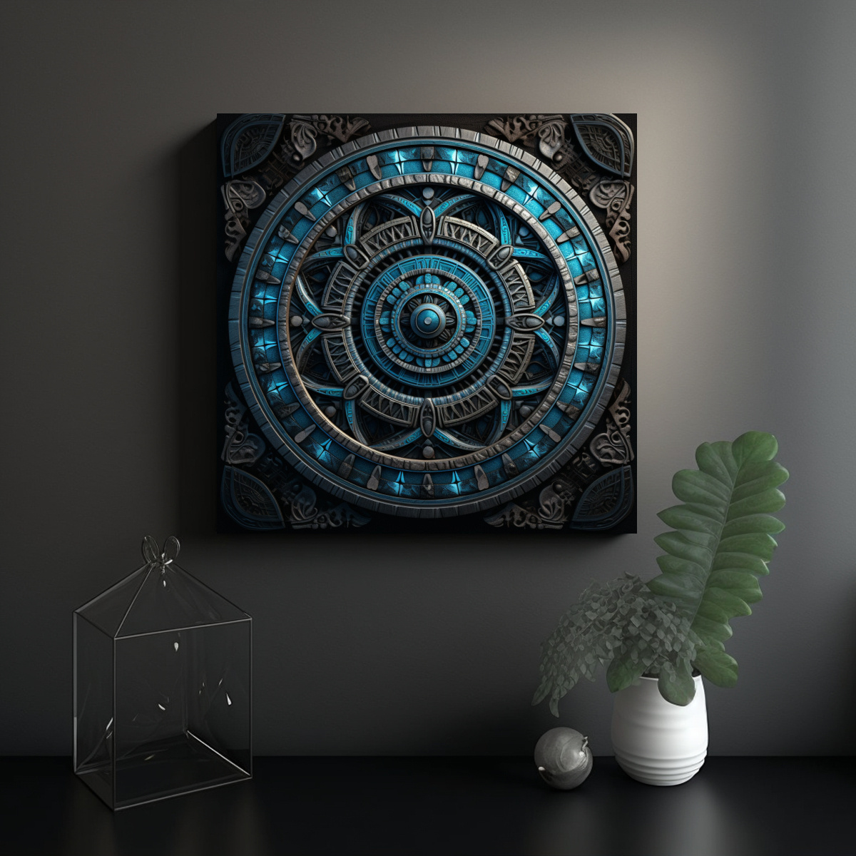 PINTURA DE PARED VINTAGE CON MANDALA ALIENÍGENA 100X100 CM - 2