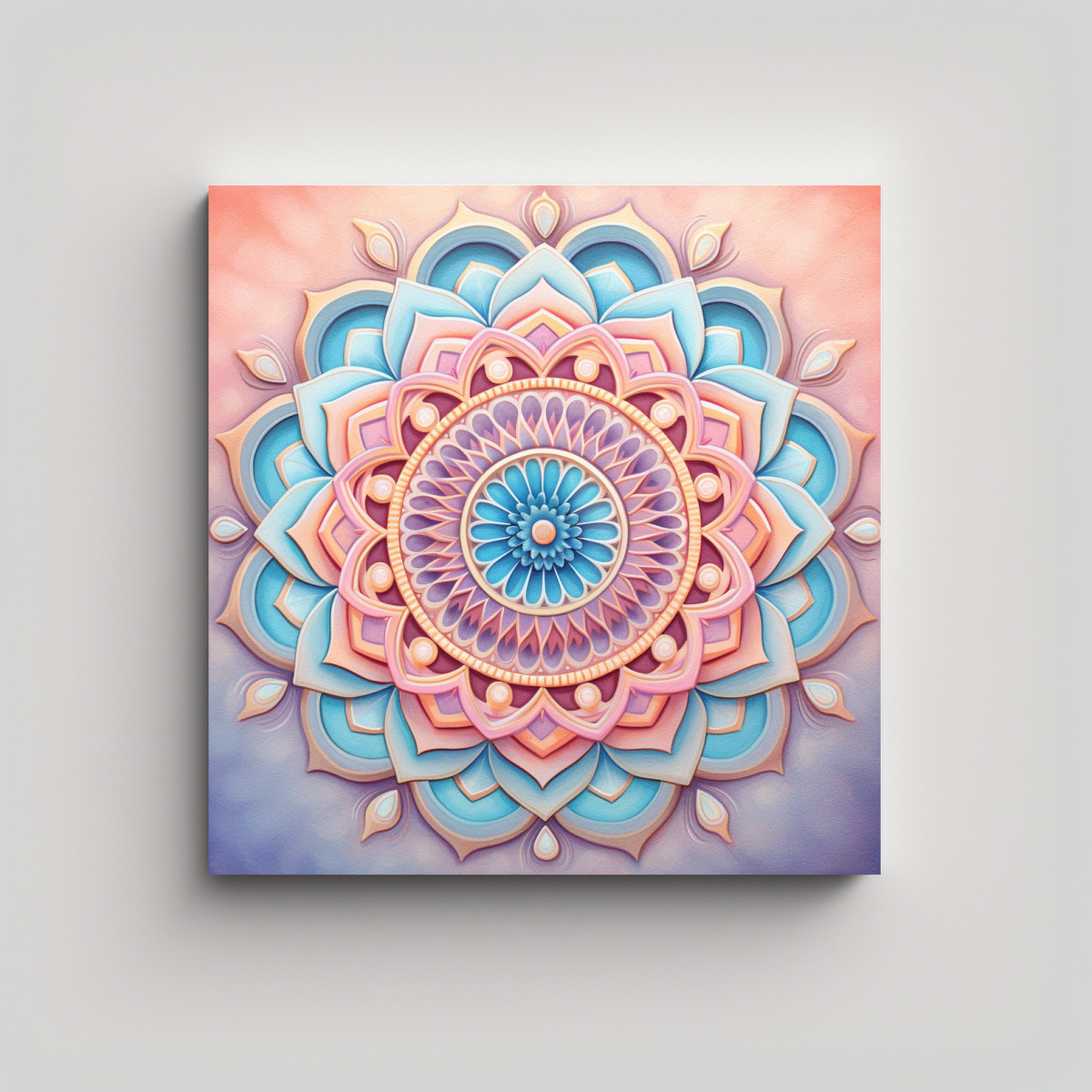 CUADRO TELA MANDALA EN TONOS PASTEL CLARO: 90X90 CM - 1