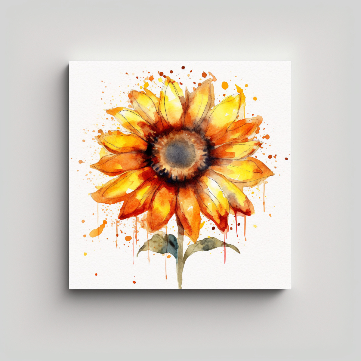 PINTURA ABSTRACTA DE GIRASOL ACUARELA EN FONDO 80X80 CM - 1
