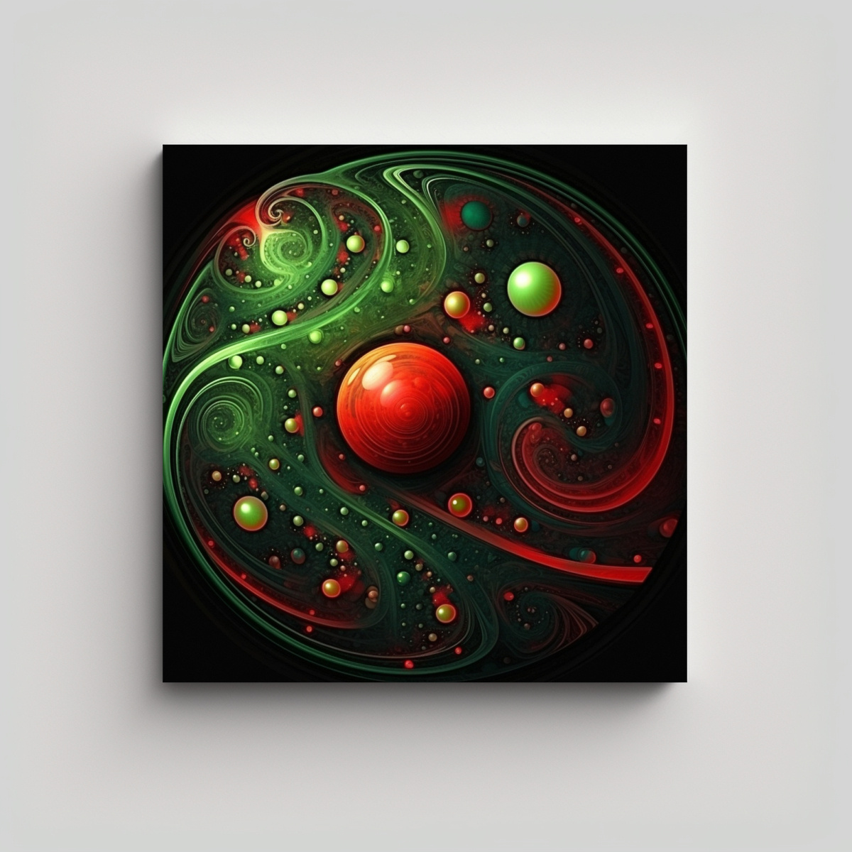 CUADRO MODERNO YIN YANG CON FIGURA EN ROJO Y VERDE 90X90 CM - 1