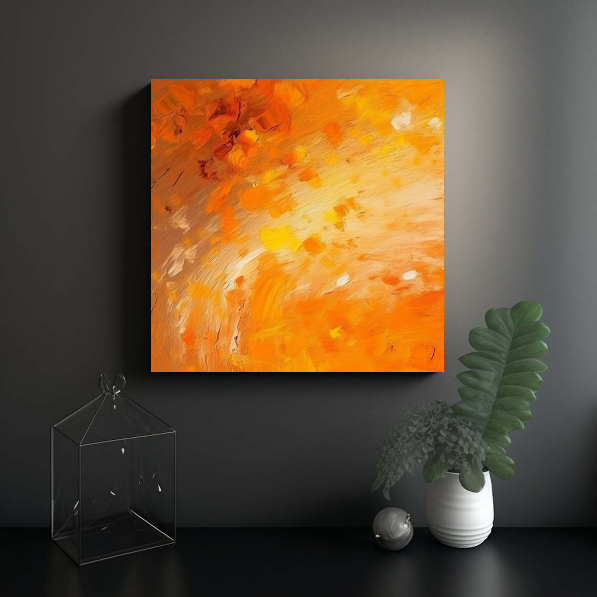 CUADRO HERMOSO ELEGANCIA NARANJA SOBRE LIENZO EN 30X30 CM - 2