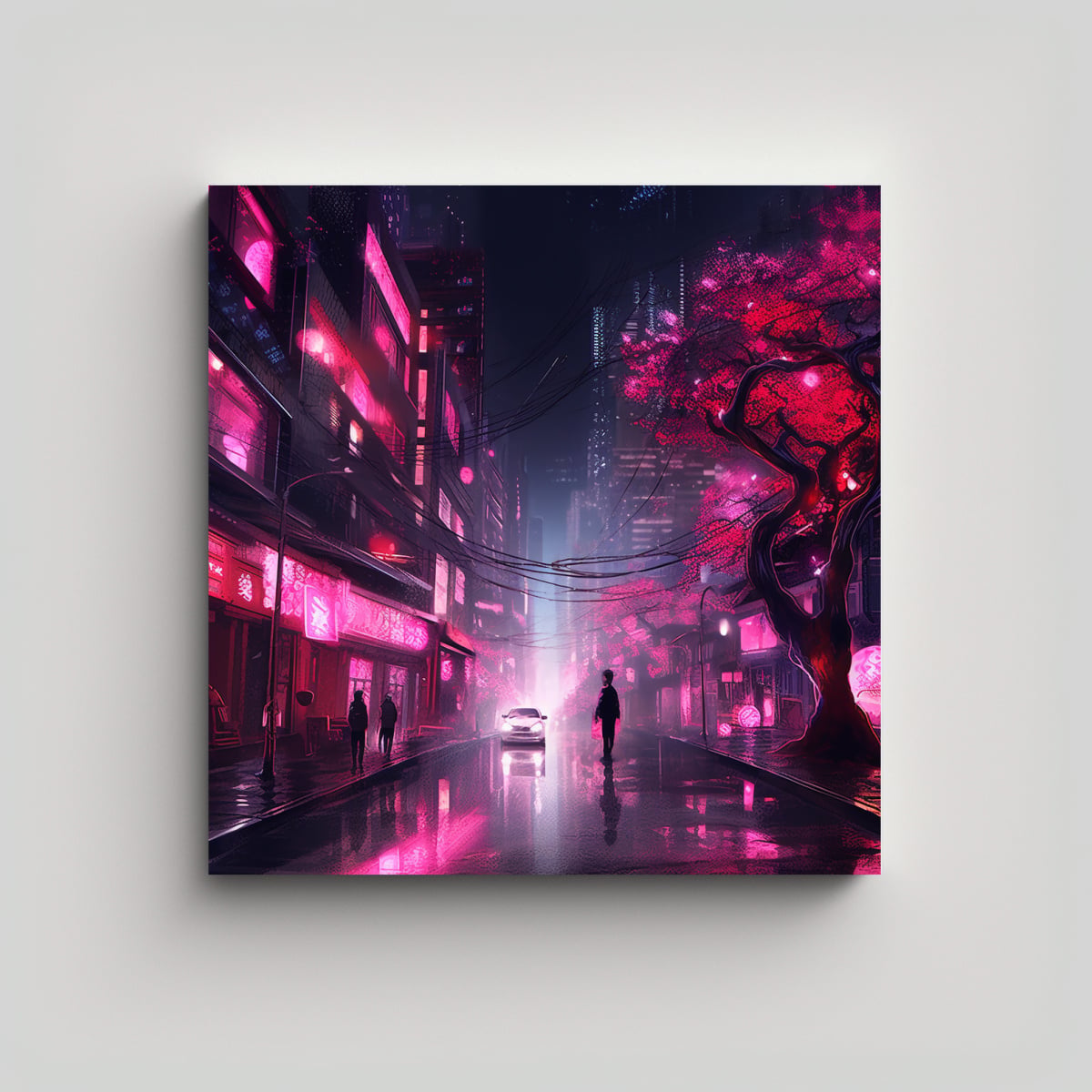 CUADRO TEMA ÉPOCA CIUDAD NEÓN ROSA NOCHE 60X60 CM - 1