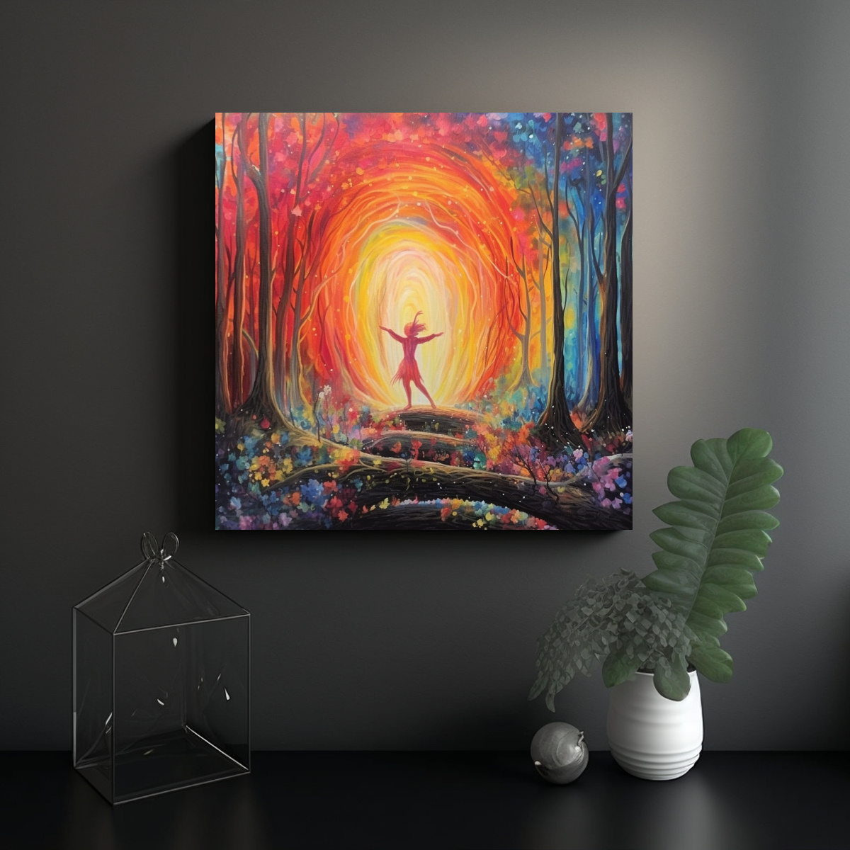PINTURA DECORATIVA: BRUJA CORAL BAILANDO CON 60X60 CM - 2