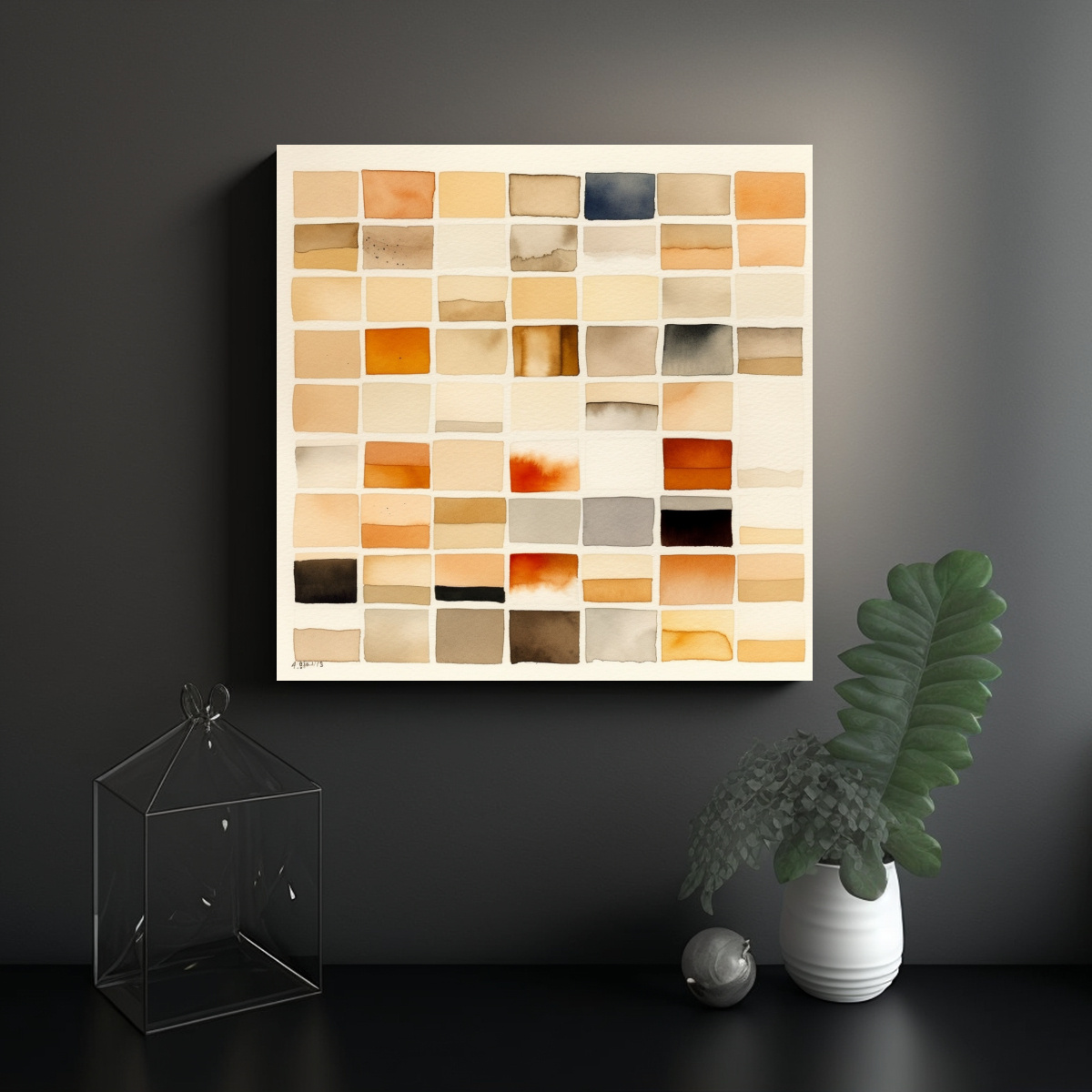 CUADRO FANTASÍA ACUARELA TONOS BEIGE MINIMALISTA 100X100 CM - 2