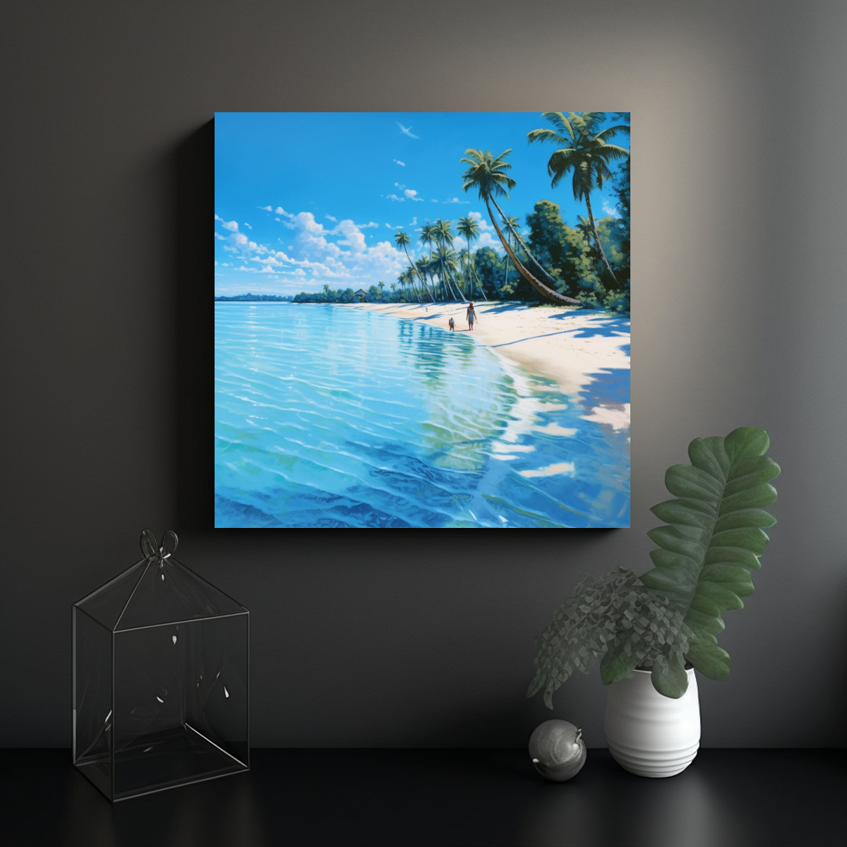 CUADRO DE NATURALEZA VIVA: PLAYA TROPICAL CON 60X60 CM - 2
