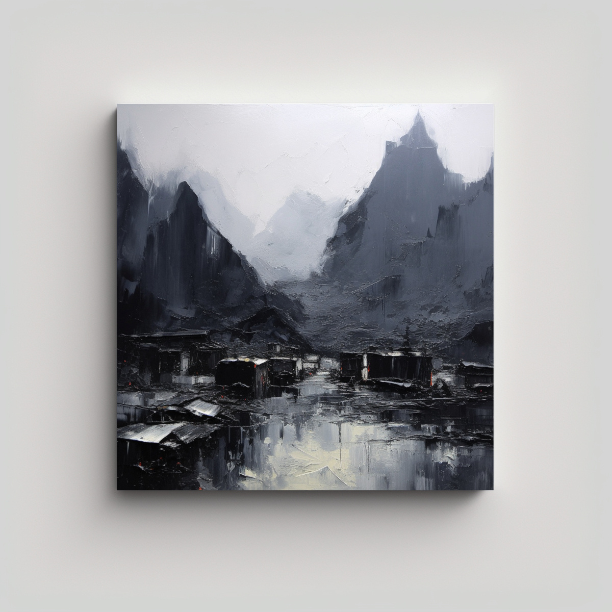 CUADRO EN LIENZO CON MONTAÑAS NEGRAS, ARTE 90X90 CM - 1