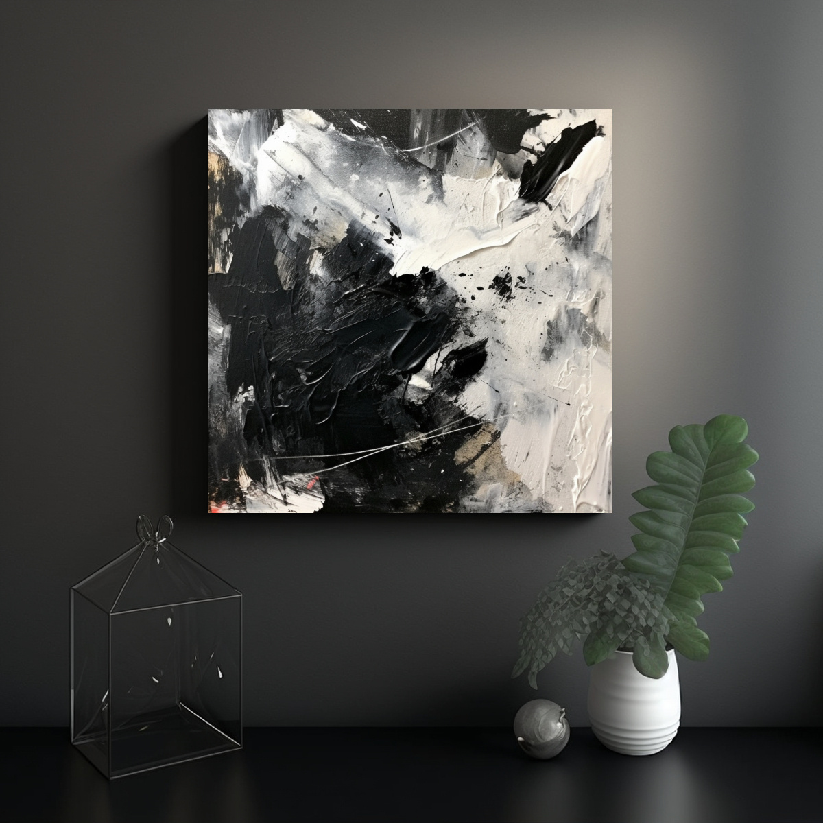 CUADRO ABSTRACTO MODERNO EN BLANCO Y NEGRO CON 30X30 CM - 2