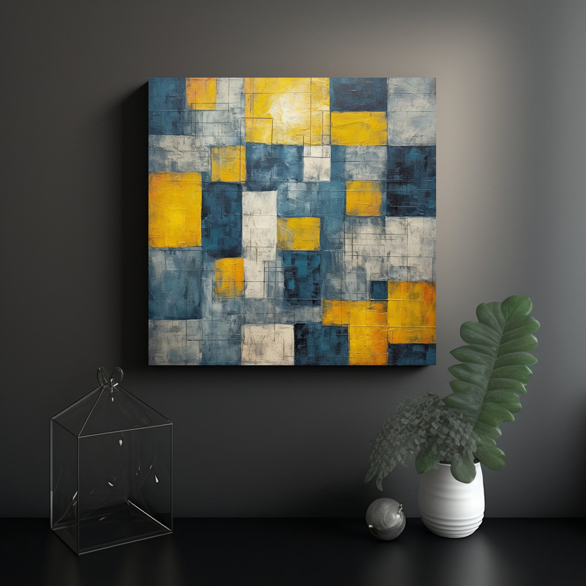 PINTURA DE CUADROS COLORIDOS AZUL Y AMARILLO PARA 70X70 CM - 2