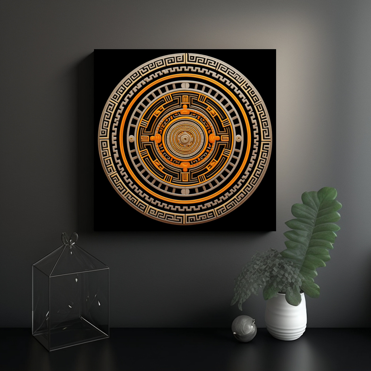 PINTURAS DECORATIVAS HOPI INDÍGENA EN BLANCO Y 70X70 CM - 2