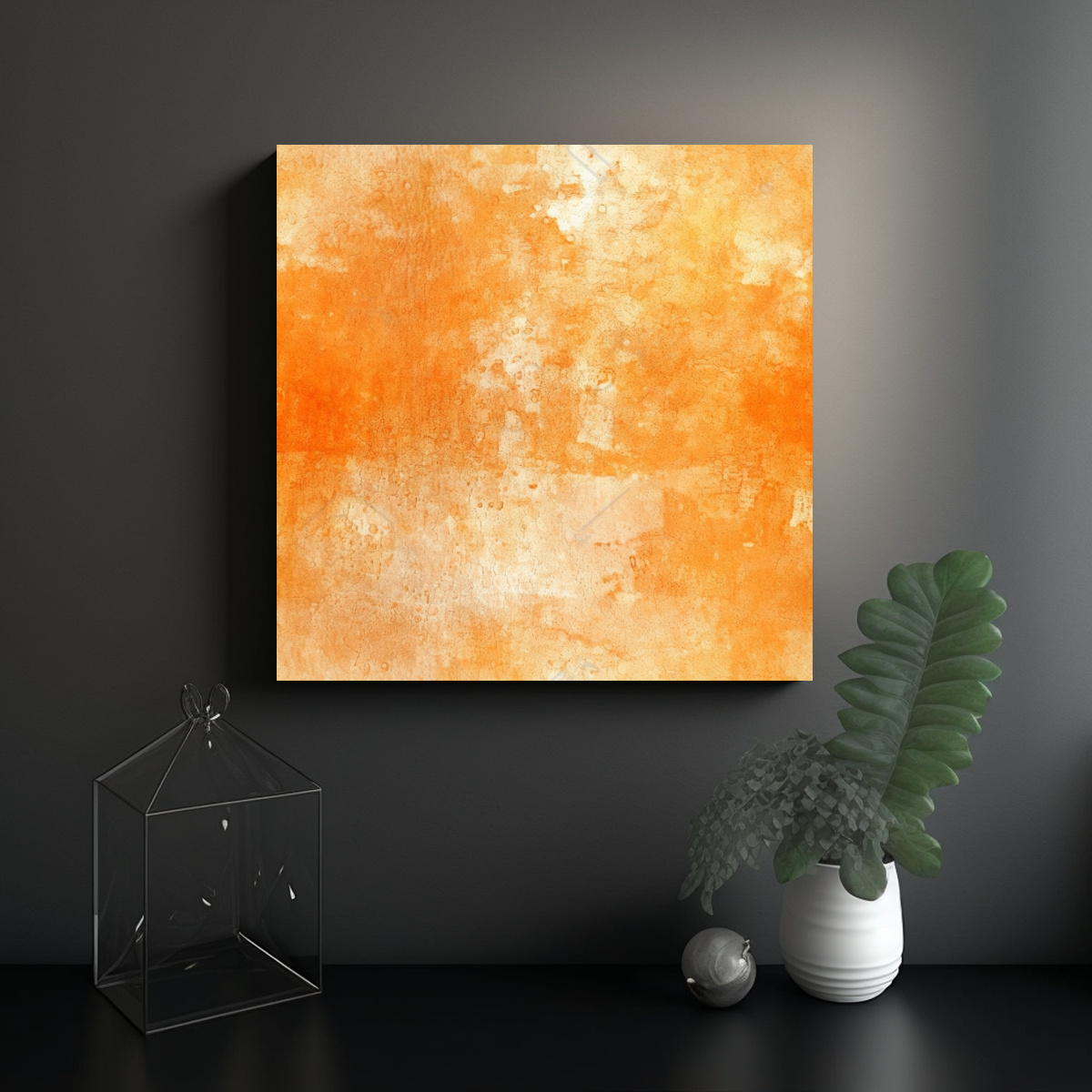CUADRO ABSTRACTO INTENSO EN NARANJA TANGERINA 70X70 CM - 2