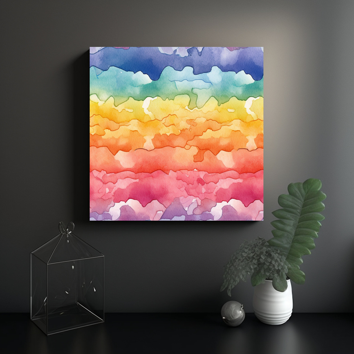 PINTURA ACUARELA ARCOÍRIS PARA REGALO: CONCEPTO 90X90 CM - 2