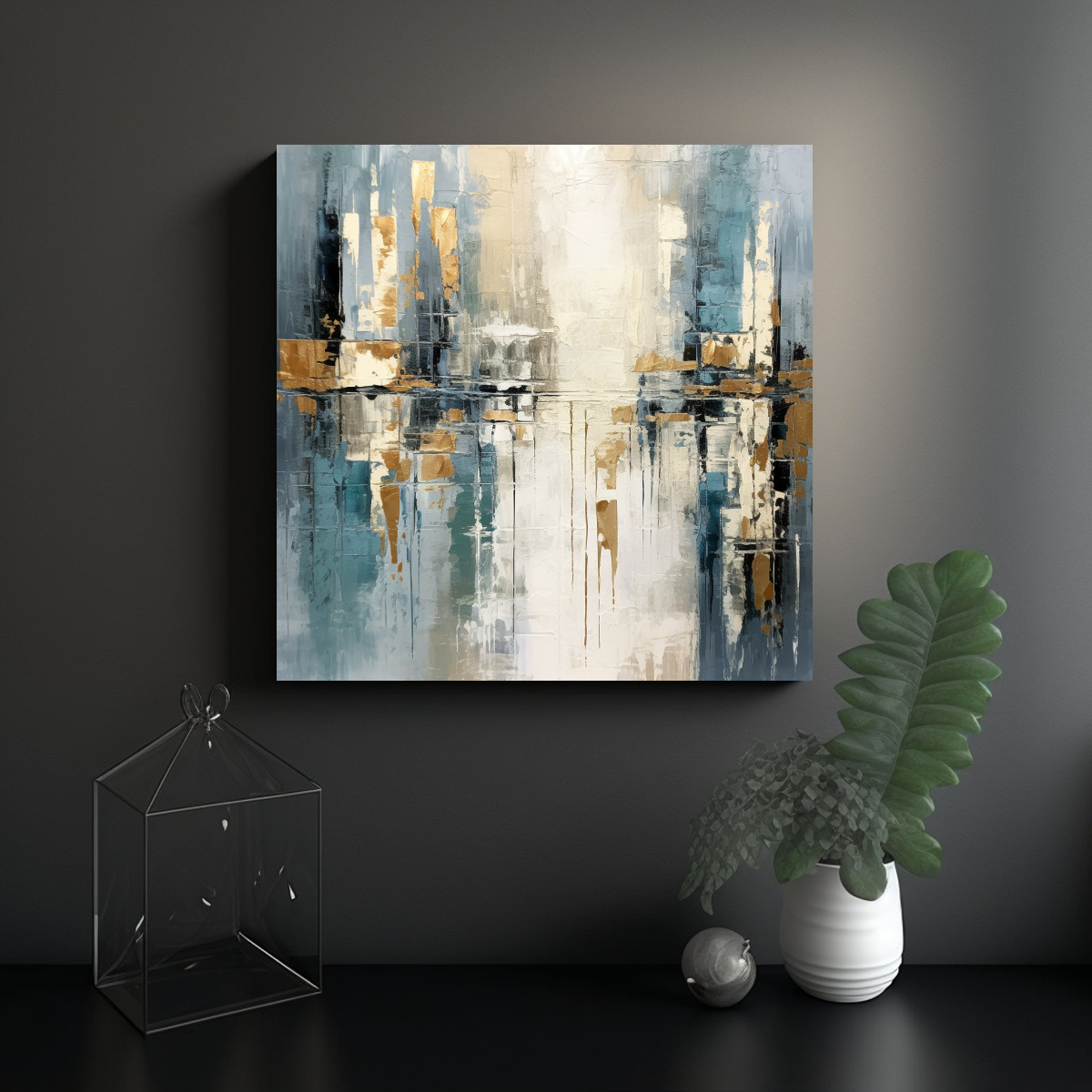 CUADRO ABSTRACTO EN TONOS GRISES Y AZULES CON 100X100 CM - 2