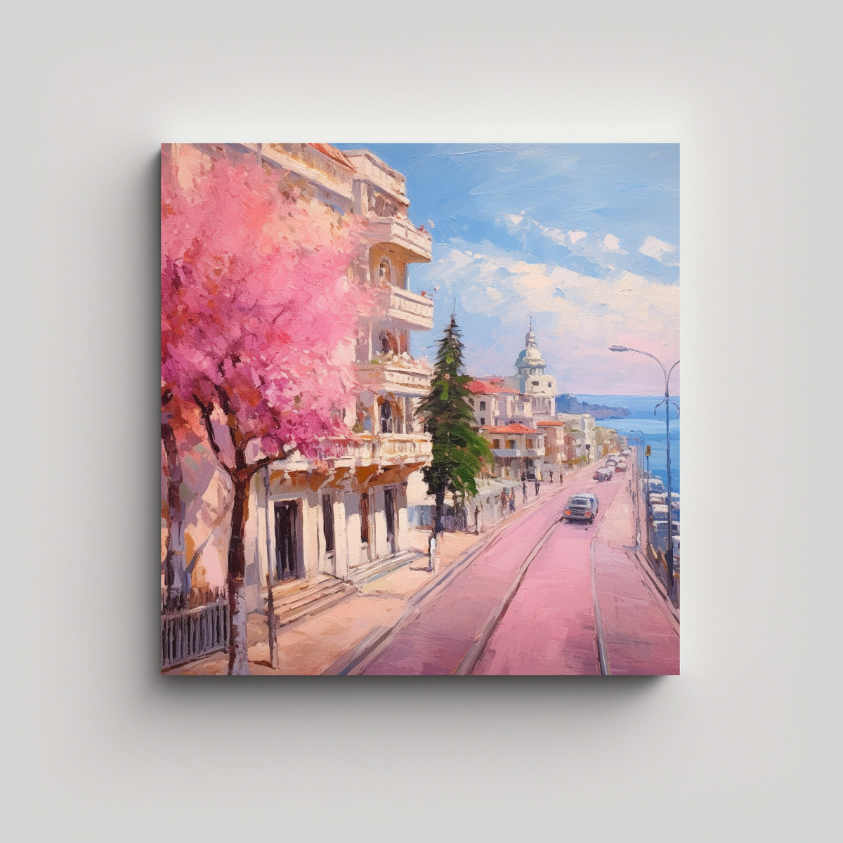 PINTURA AL ÓLEO ROSA DE LA CIUDAD DE YALTA: OBRA 80X80 CM - 1