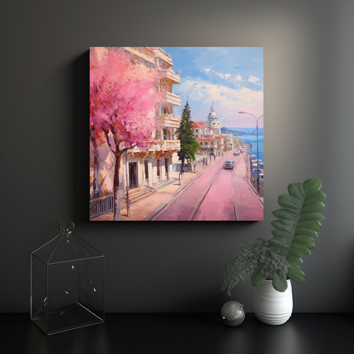 PINTURA AL ÓLEO ROSA DE LA CIUDAD DE YALTA: OBRA 80X80 CM - 2