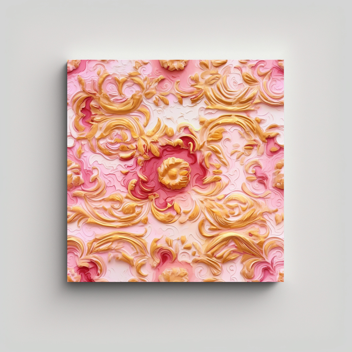 CUADRO MODERNO IMPACTANTE: PINTURA ROSA Y DORADA 80X80 CM - 1