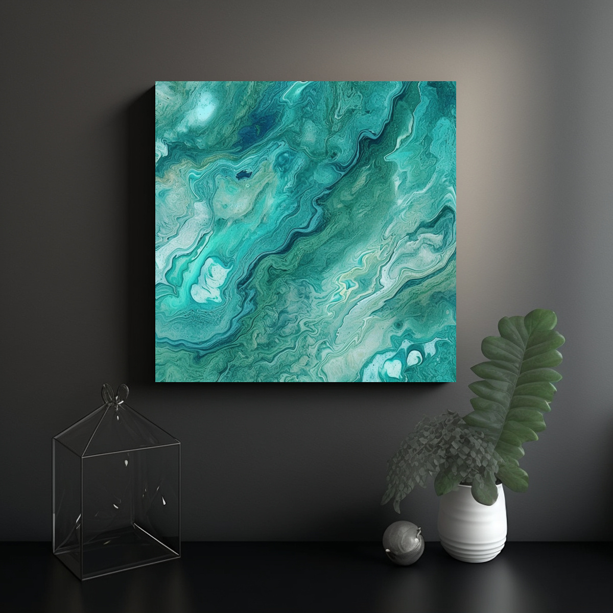 CUADRO LIENZO IMAGEN MÁRMOL TURQUESA SIMPLE PARA 90X90 CM - 2