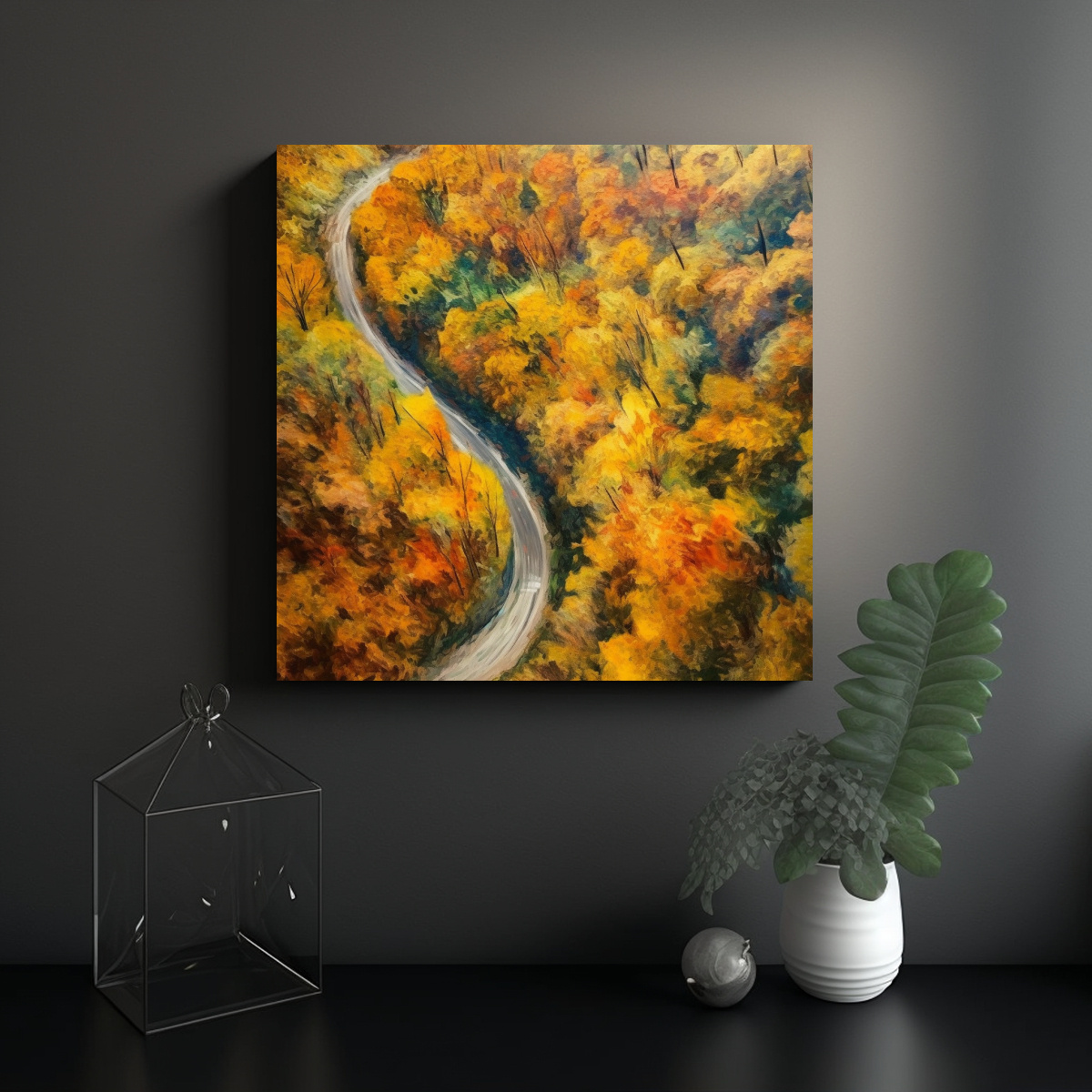 PINTURAS OTOÑALES DE FOLLAJE EN CARRETERA EN S, 40X40 CM - 2