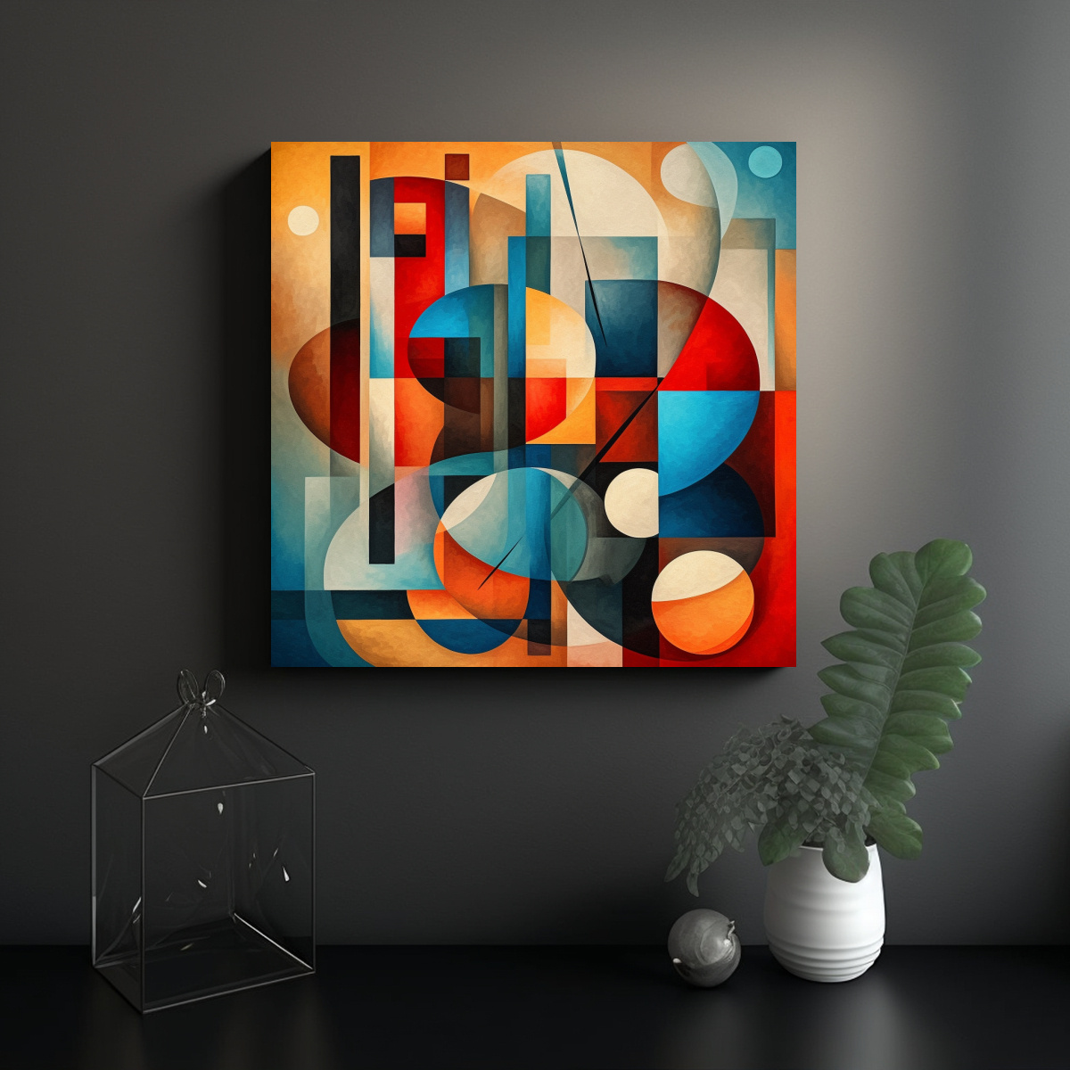 LIENZO ABSTRACTO INSPIRADO EN CUBISMO CON FORMAS 50X50 CM - 2