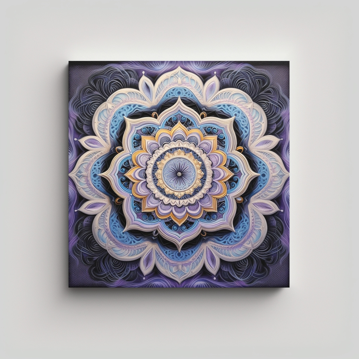 CUADRO 3D CON MANDALA MORADO, AZUL Y AMARILLO 90X90 CM - 1