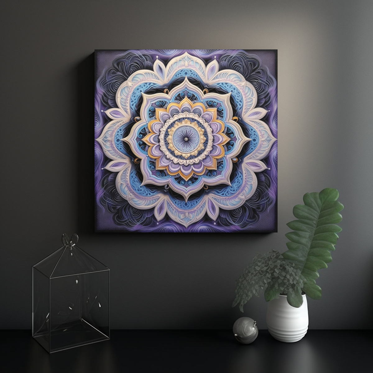 CUADRO 3D CON MANDALA MORADO, AZUL Y AMARILLO 90X90 CM - 2